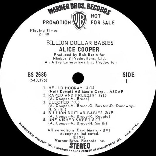 Alice Cooper : Billion Dollar Babies (LP, Album, Promo)